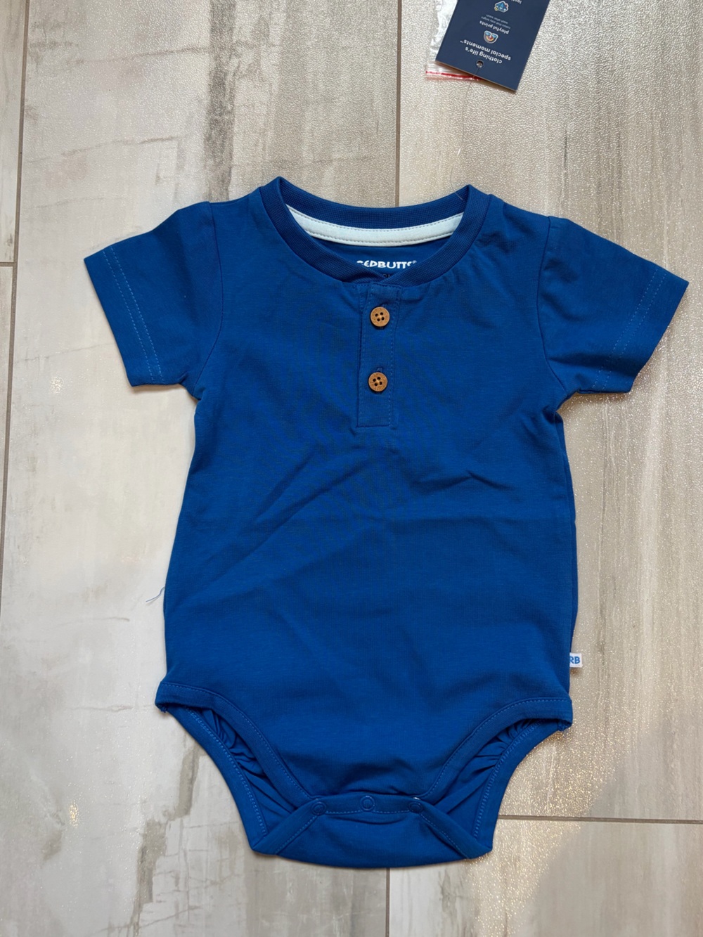 NWT RuggedButts Vibrant Blue Casual Short Sleeve Henley Bodysuit boys 6-12M